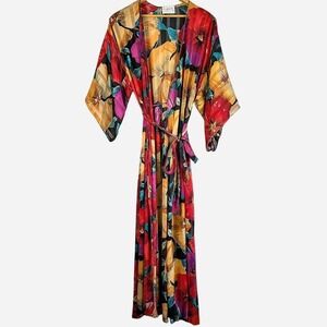 Mary McFadden Collection I Floral Maxi Kimono Robe Wrap Medium